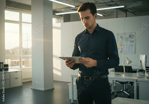 Focused Businessman Using Tablet in Modern Office