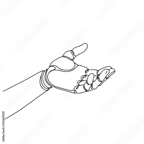Hand drawn line art of a robotic hand on a transparent background  