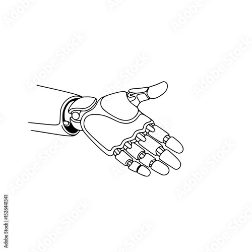 Robotic hand illustration designed with line drawing on a transparent background  