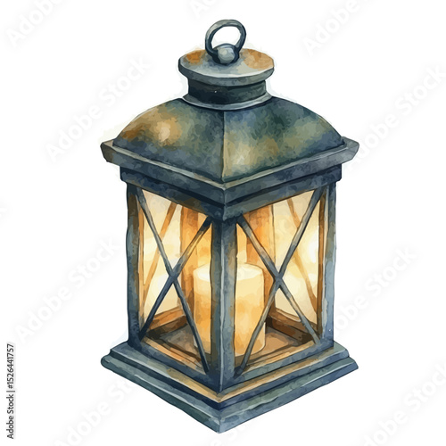 Cage-style Candle Lantern, watercolor vector, high quality, isolated on a white background.