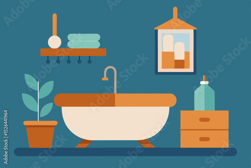 Relaxing Bathroom Design Modern Minimalist Tub, Plants, and Storage