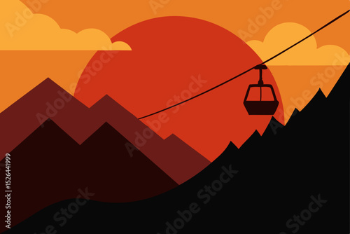Mountaintop Sunset Cable Car Silhouette at Golden Hour