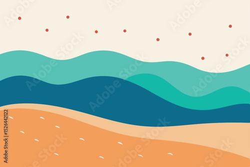 Abstract Landscape Serene Ocean Waves and Sandy Shores Illustration