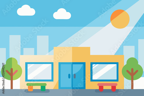 Sunny Day Cityscape Vibrant Building Illustration
