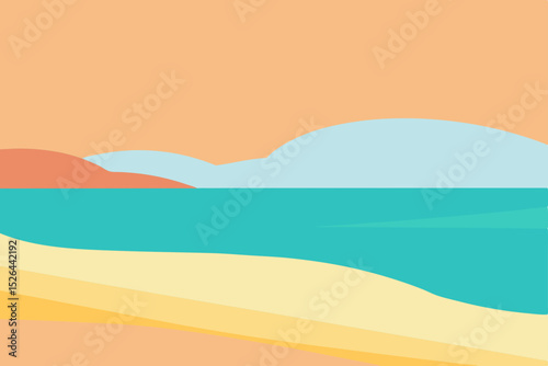 Serene Coastal Vista Minimalist Beach Sunset Illustration