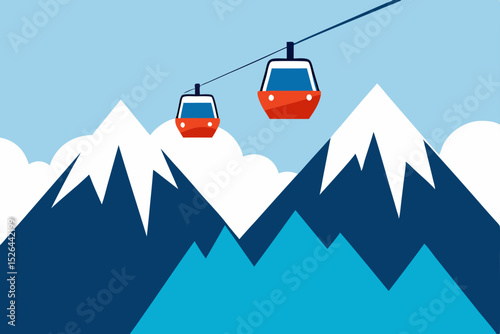 Stunning Mountain View Aerial Cable Car Ride Across Snowy Peaks
