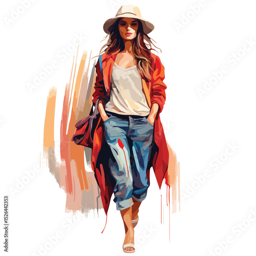 Stylish Woman with Fashion Clothes Vector Illustration in Isolated Background