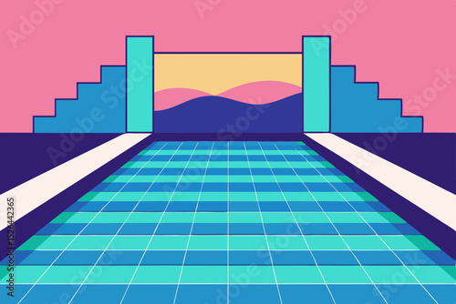 Retro Geometric Poolside Sunset 80s Inspired Minimalist Artwork