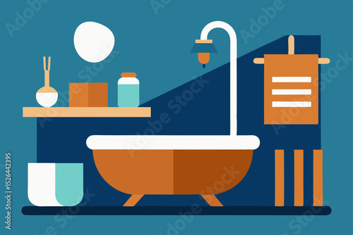 Relaxing Bathroom Design Modern Tub, Shelving, and Accessories