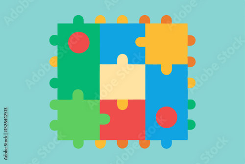 Colorful Puzzle Pieces Interlocking Solutions and Teamwork Concept