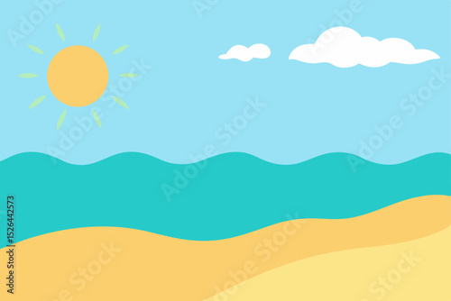 Sunny Beach Scene Vibrant Summer Ocean and Sandy Shores Illustration
