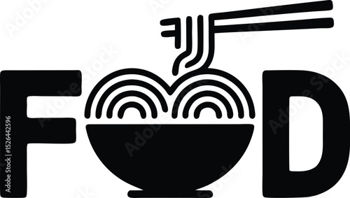 Noodle Delight  A captivating illustration showcasing delicious noodles in a bowl, symbolizing the heart of flavorful food, complete with chopsticks. 