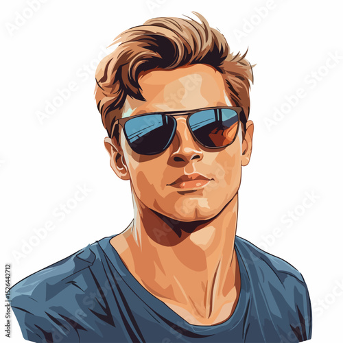 Stylish Young Man Face with Sunglasses Vector Illustration for Professional Designs