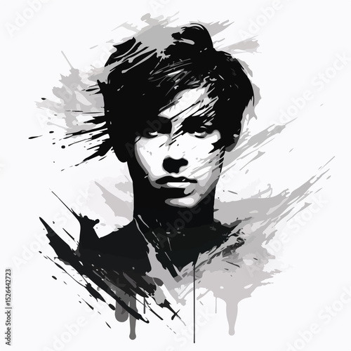 Professional Black and White Vector Illustration of Faceless Young Man