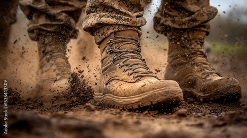 Soldiers' boots in mud