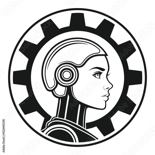 Female robot head gear cogs technology ai