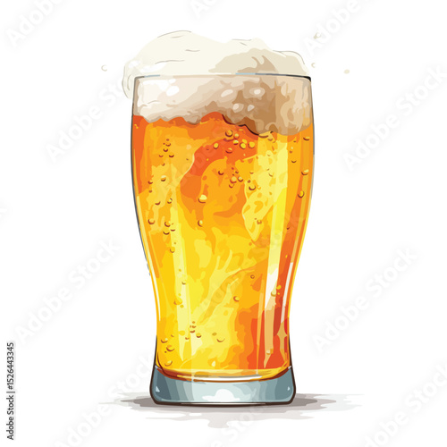 High-Quality Vector Illustration of Beer Glass with Foam Isolated on White Background for Beverage Industry Designs