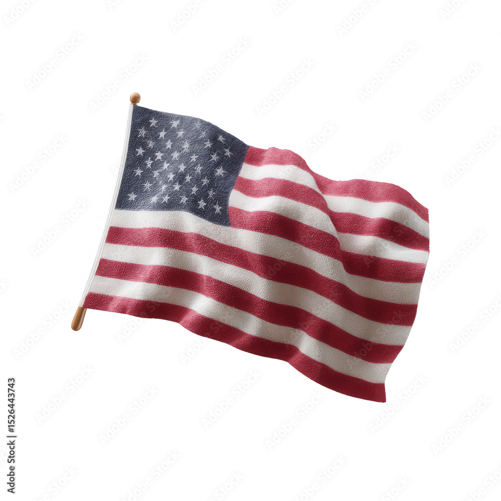 Fototapeta premium American flag waving proudly against a white background, symbolizing patriotism and national pride.