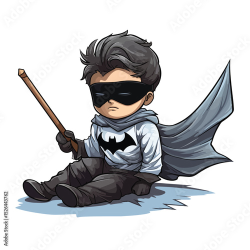 Young Boy Blindfolded with Baseball Bat Vector Illustration for Sports Events and Challenges