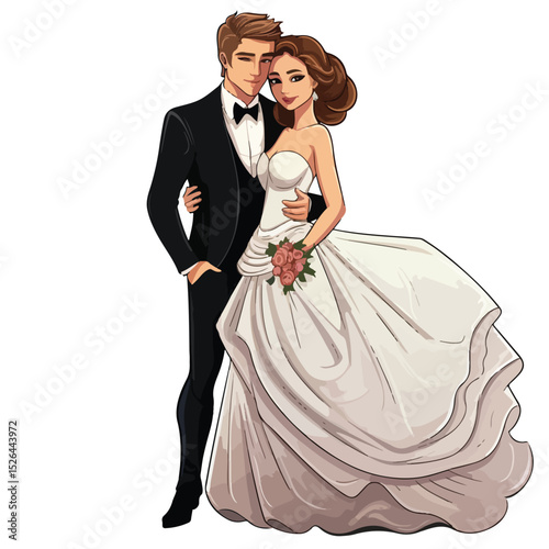 Professional Bride and Fiance Cartoon Vector Illustration for Wedding Invitations and Cards
