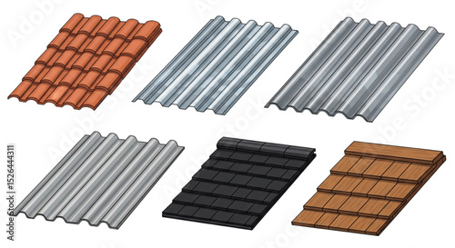 Vector Set of Various Roof Types and Materials for Construction Design