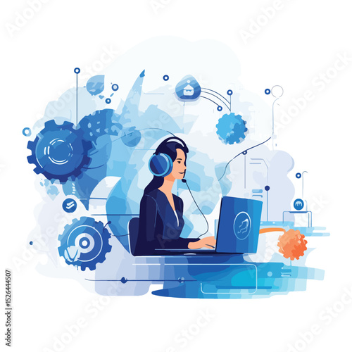 Professional Call Center and Customer Service Vector Illustration for Business Communication Solutions