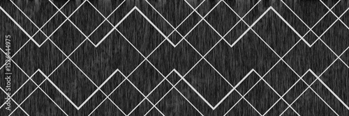 Minimal abstract geometric fabric texture with black diamond grid overlay and stitched pattern on dark cloth