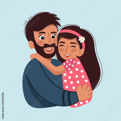 Illustration of a father and daughter on a blue background.