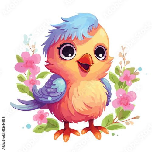 Charming Cartoon Bird in Natural Spring Environment - Wildlife Illustration