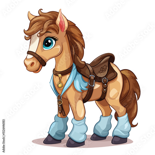 Professional Cute Horse with Saddle Vector Illustration for Equestrian Graphics