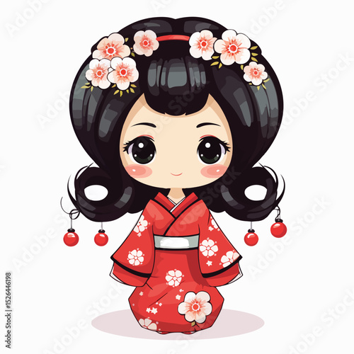 Japanese Kokeshi Doll in Traditional Costume: Cultural Decorative Wooden Figurine
