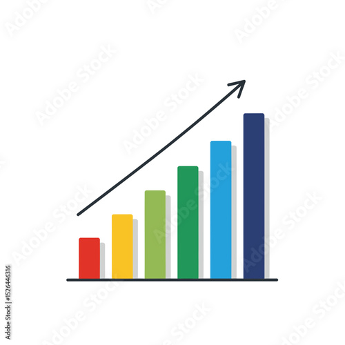 Colorful bar graph with upward arrow, concept for business growth, financial success, and data visualization