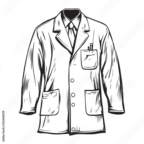 Hand Drawn Lab Coat Illustration Stylish Science and Laboratory Fashion, Silhouette of blazer