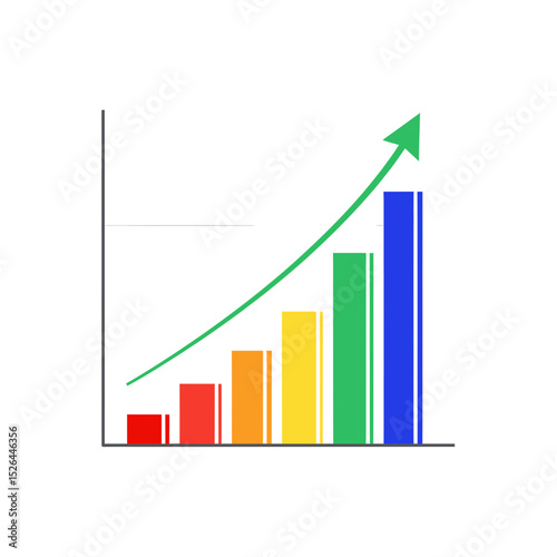 Free Download Colorful bar graph with upward green arrow on transparent background, concept for business growth, financial report, and data visualization - GFXLoad