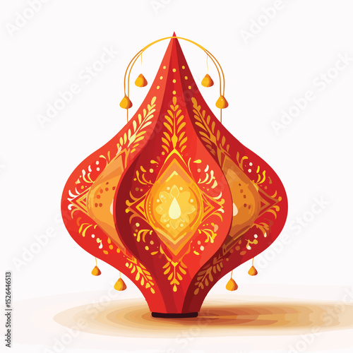 Diwali Paper Lamp Isolated Illustration: Traditional Festive Decorative Light Vector Graphic