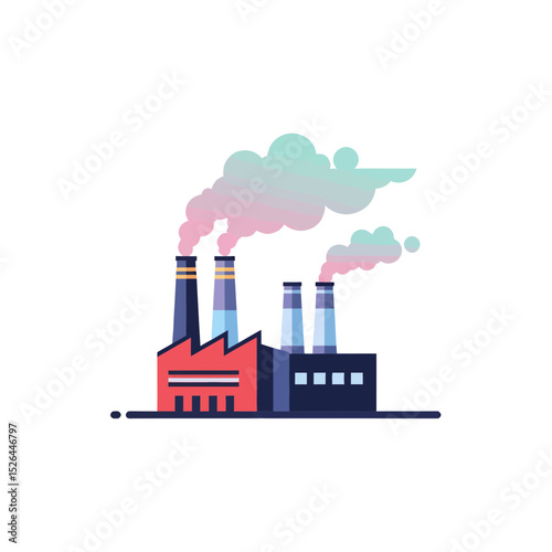 Illustration of factory with smoke stacks emitting pollution, concept for environmental awareness campaign