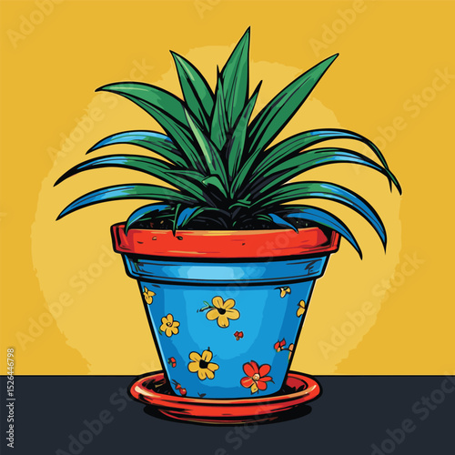 comic book style flower pot illustration for planting plants