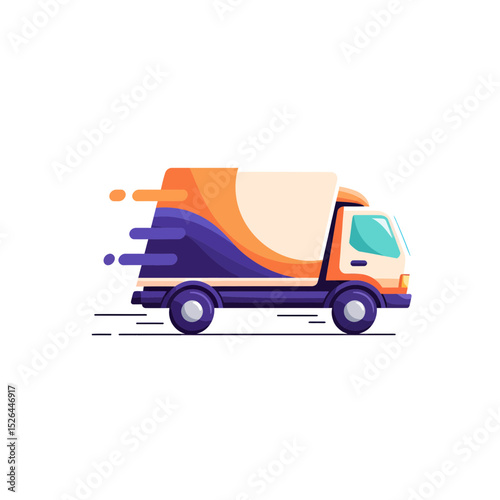 Fast delivery truck with orange and purple design, concept for transportation, logistics, and shipping industry