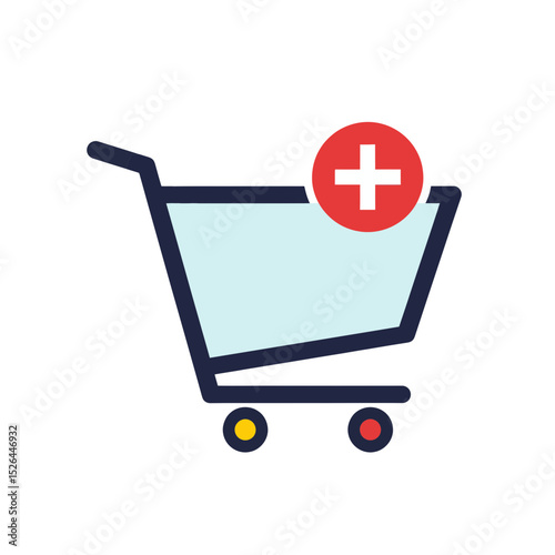 Shopping cart icon with plus sign, concept for e-commerce, online shopping, add to cart button design