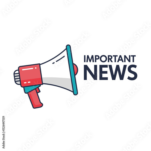 Red and teal megaphone icon on transparent background, concept for announcement design, news, information, and communication