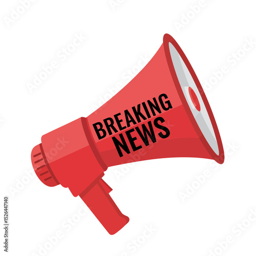 Red megaphone with the words BREAKING NEWS on transparent background, concept for announcement, news, urgency, and communication