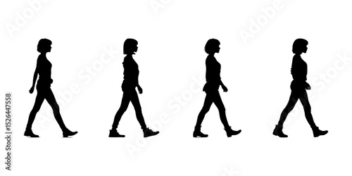 Walking Woman Silhouette Icon Set. Female Movement And Gait Observation Symbol Collection. Fashion And Posture Reference For Designers And Animators. Isolated Vector Illustration