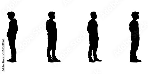 Standing Male Silhouettes In Side View Icon Set. Posture And Profile Observation Symbol Collection. Educational And Design Reference Visuals. Isolated Vector Illustration