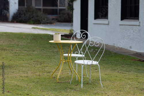 chair and table on lawn
