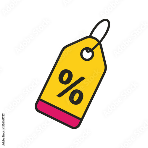 Yellow discount tag with percentage symbol, concept for sale promotion, marketing, shopping, retail, and e-commerce