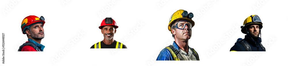 Fototapeta premium Team of Diverse Miners and Construction Workers, cut out transparent