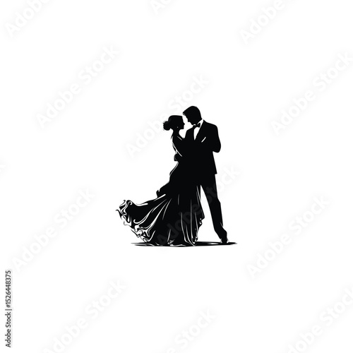 Vector silhouettes of man and a woman, a couple of standing business people, black color isolated on white background