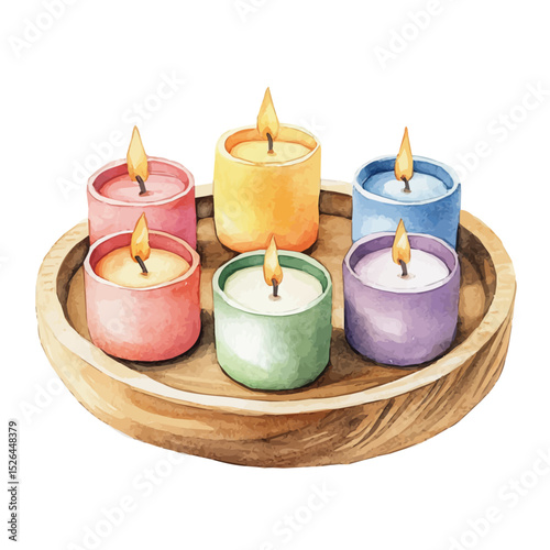 Candle Tray With Multiple Holders, watercolor painting vector, high quality, isolated on a white background.