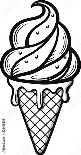 Ice Cream Outline Illustration with Transparent Background
