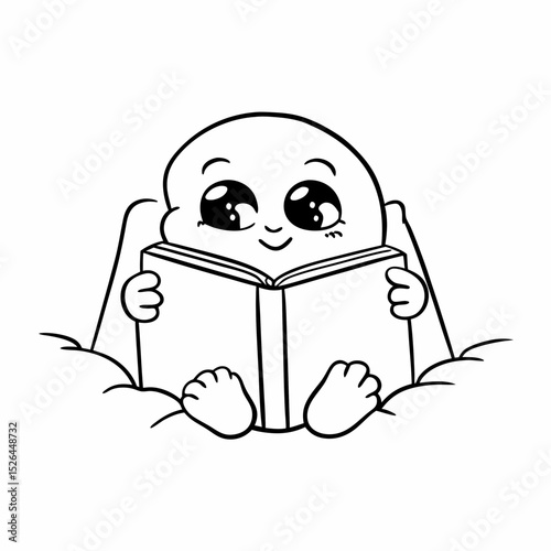 Vector cute Baby character reading book cartoon